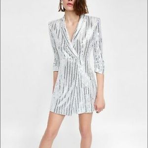 zara metallic blazer dress
